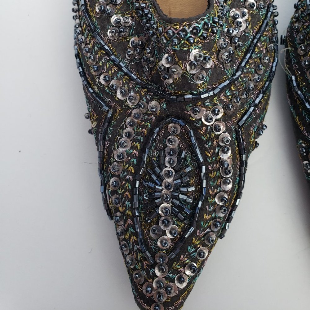Vintage Beaded Sequined Kitten Heel Mules - Picture 5 of 7